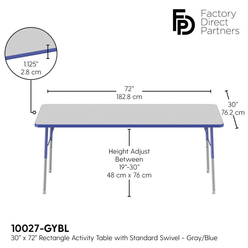 Laminate Adjustable Rectangle Activity Table, Blue