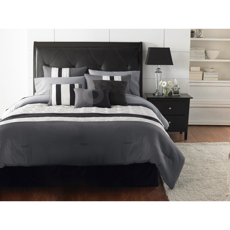 Elsie Gray and Black 7-Piece Queen Comforter Set