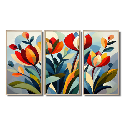 Green Mid Century Mod Nature Tulip V - Abstract Midcentury Wall Art Set