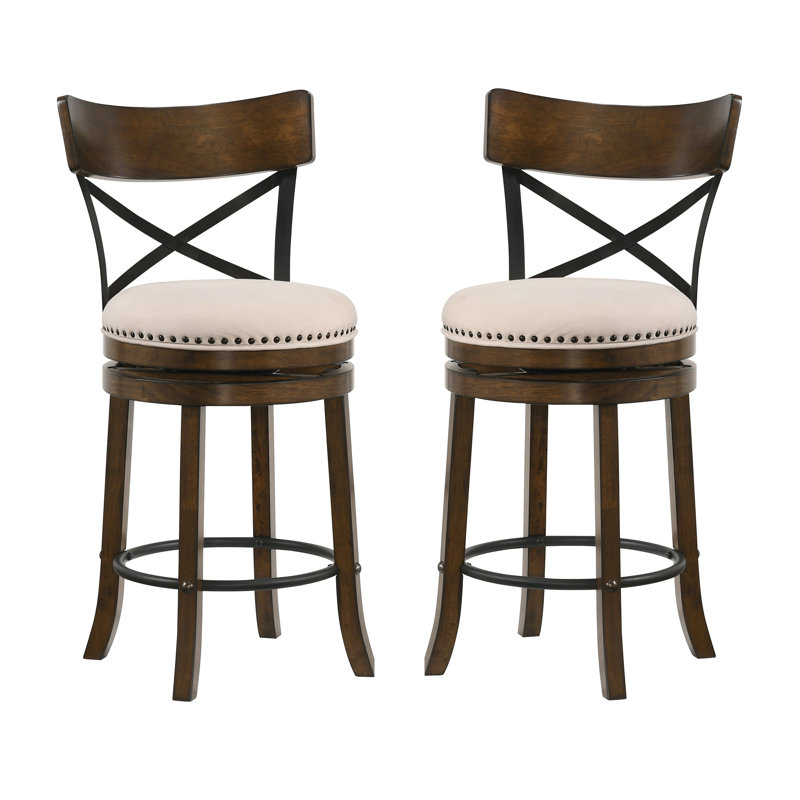 Tabouret de bar pivotant en bois massif de 19,5 po de largeur Hesser, ensemble de 2, Beige / chêne Live Edge