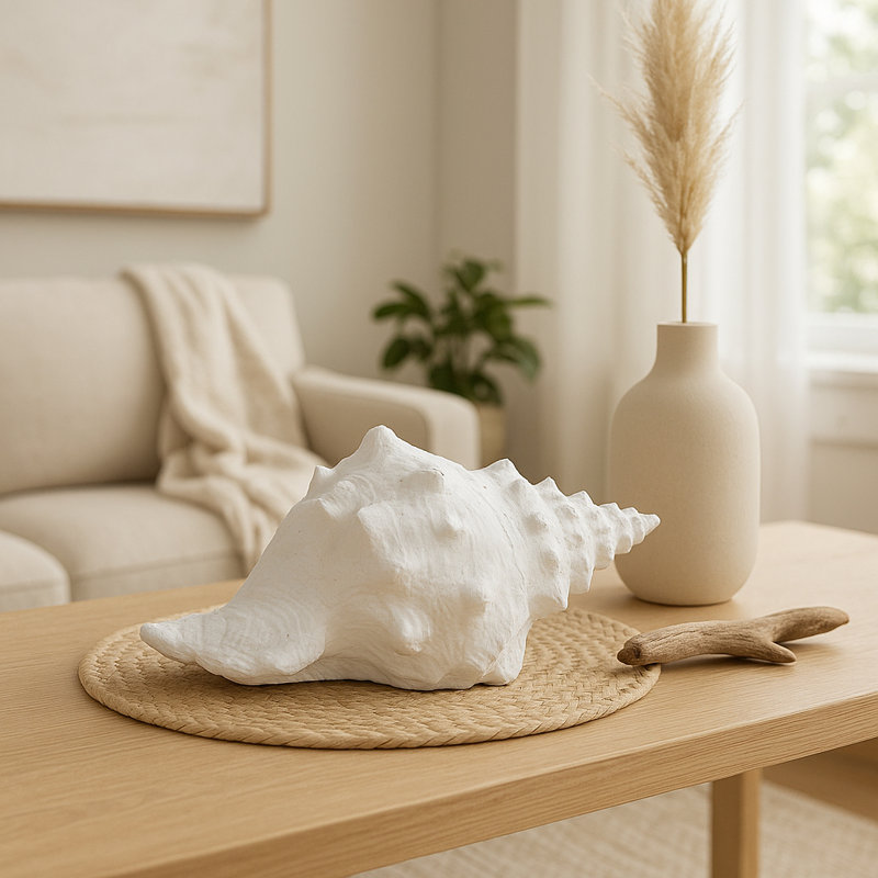 Elegance Coastal Charm 9" Polyresin White Conch Shell Figurine, Perfect for Beach House Decor and Gift Ideas