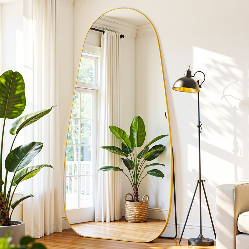 Large Framed Waterdrop Floor Mirror, 76" x 36", Gold