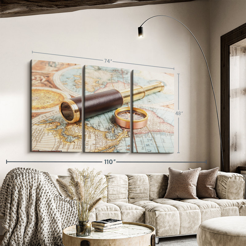 "Espion et boussole" sur toile, H 48 po x l 74 po x P 1,25 po
