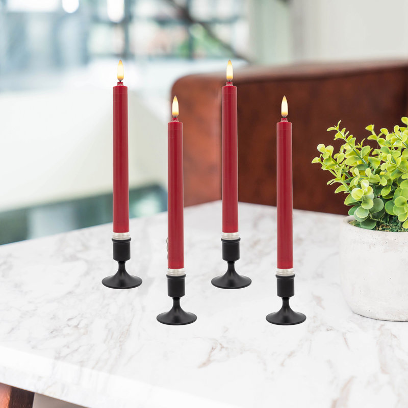 Unscented Flameless Taper Candle - 4 Count, Red