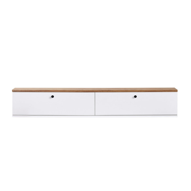 Meuble télé, 9.84" H x 62.99" W x 9.84" D, Blanc / pin Atlantique