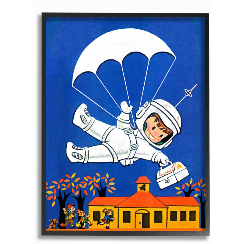 Caricature de Riey Space Landing, Giclée encadrée noir minuit, H 30 po x l 24 po