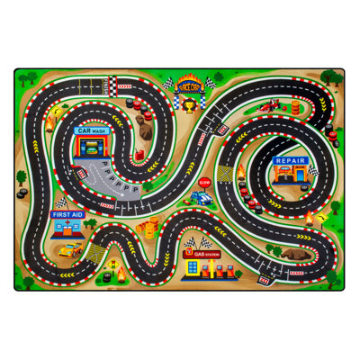 Tapis de jeu de course pour enfants 4 pi 6 pi, tapis de voiture réaliste avec coussin épais de 0,4 po, tapis d'activité antidérapant pour les petites voitures
