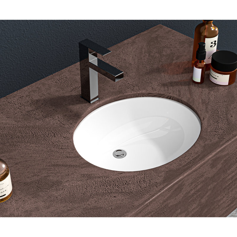 Lavabo de salle de bain ovale blanc encastré en céramique 16,5 po x 13,4 po, à faible pouvoir absorbant, avec trop-plein pratique, poli et lisse, pour les salles de bain intérieures