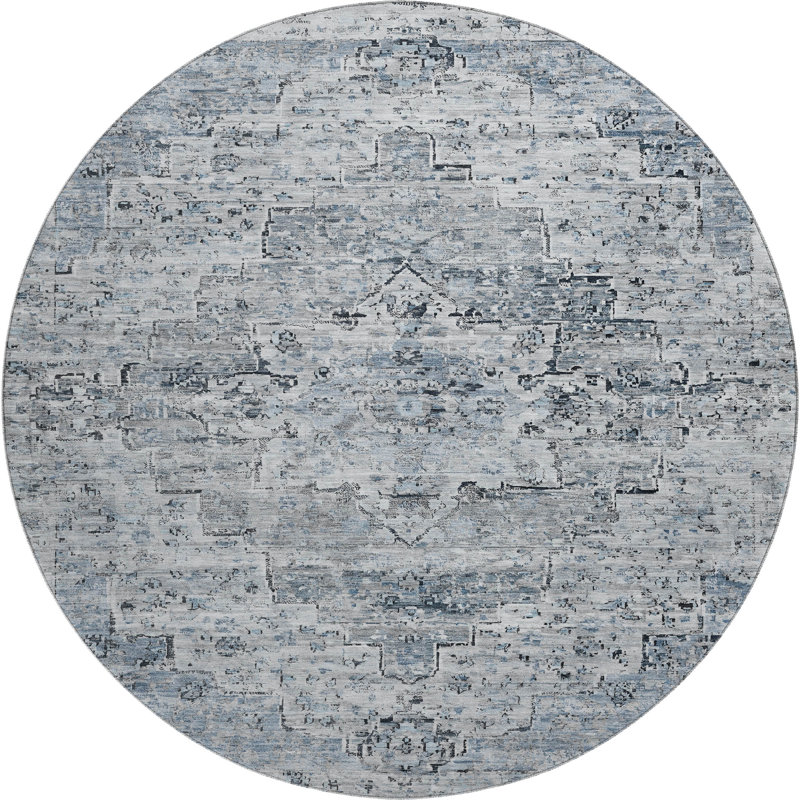 Premium Machine Washable Ashington AMF1832 Global Rug, Round 8'