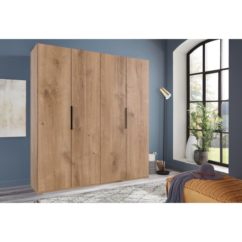 Guardino 4 Door Wardrobe, 236cm H x 200cm W x 58cm D, Plank Oak