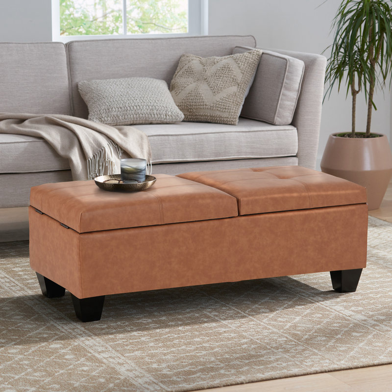 Banc de rangement avec repose-pieds en similicuir, Brun