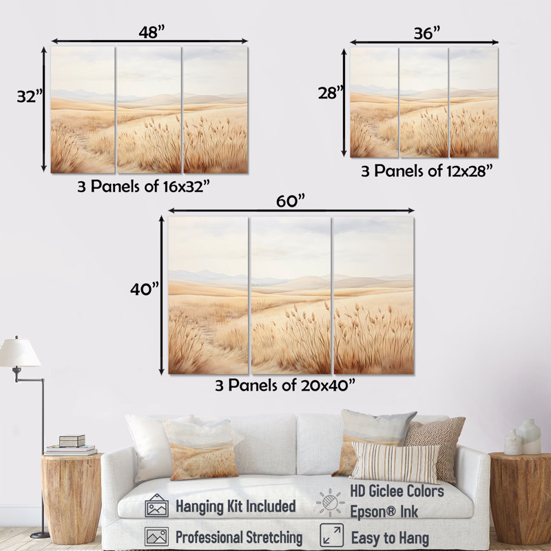 Ensemble de décoration murale Prairie Peacefulness Meadows IV - Prairies, Toile tendue, H 40 po x l 60 po x P 1 po