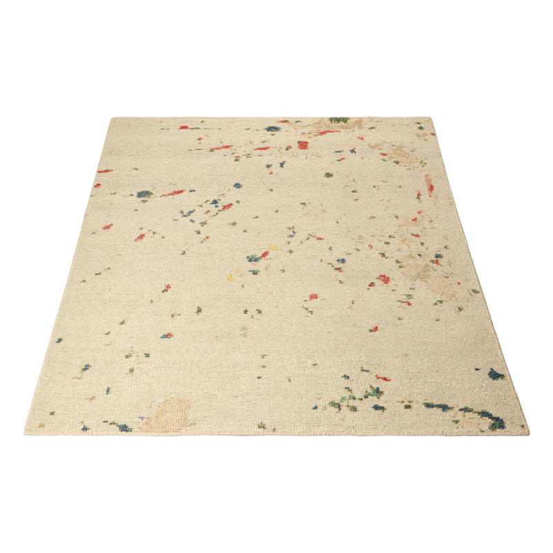 Rug & Kilim’S Modern Distressed Art Rug In White With Colorful Abstract Patterns, Rectangle 3' x 4'