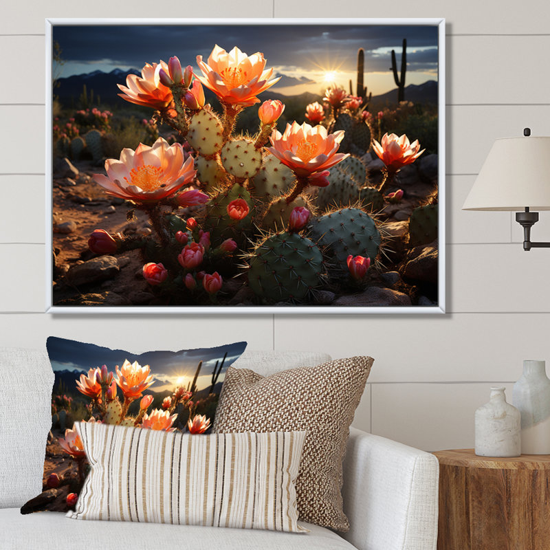 Corail vert cactus champ III - impression, H 16 po x l 32 po x P 1 po, Cadre flottant blanc