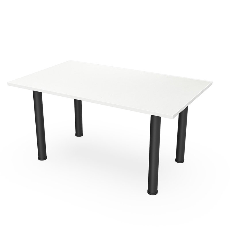 Table de réunion rectangulaire avec pieds de poteau, L 72 po x l 36 po, Blanc classique, Noir mat