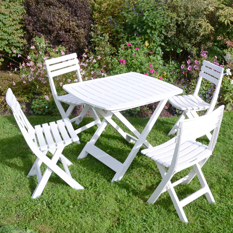 Brescia Folding Table with 4  Chairs Garden Set, White