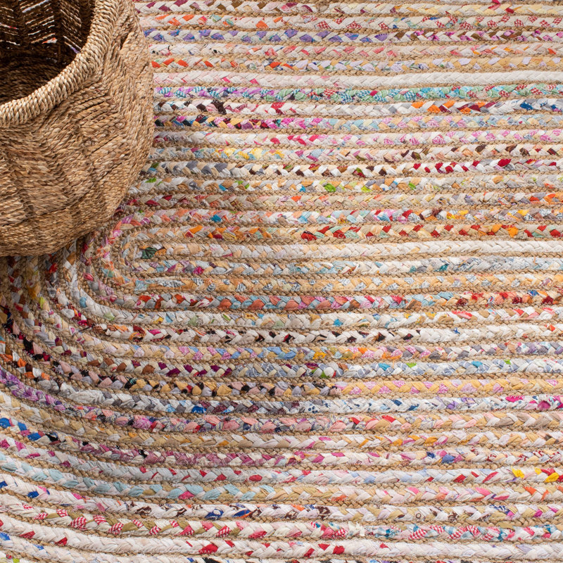 Tapis multicolore en coton tissé à plat à la main Herzig, Rond 5 pi