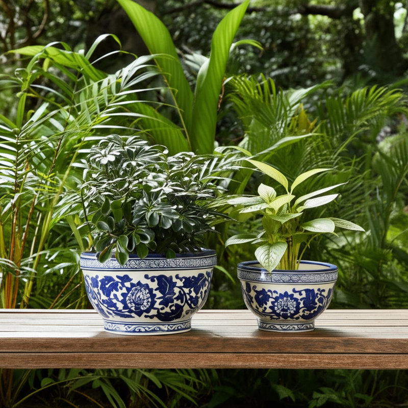 Bethony Decorative Stoneware Ceramic Planters With Timeless Garden Accent Design, Durable Artisan Craft For Stylish Display, Versatile Contemporary Plant Containers, Set Of 2