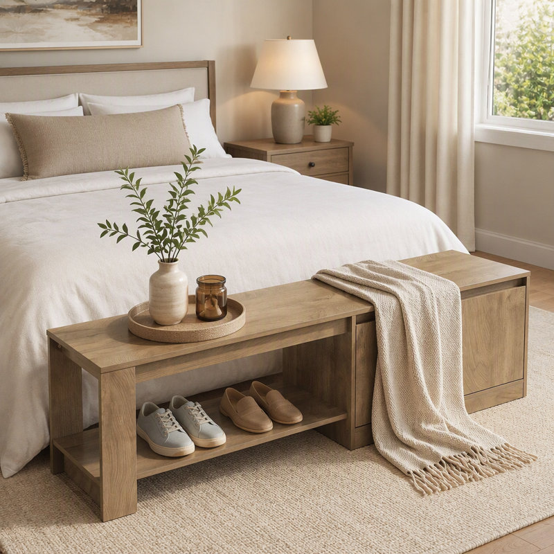 Banc de rangement pour chaussures de 63 po avec armoire et 2 tablettes ouvertes pour le couloir