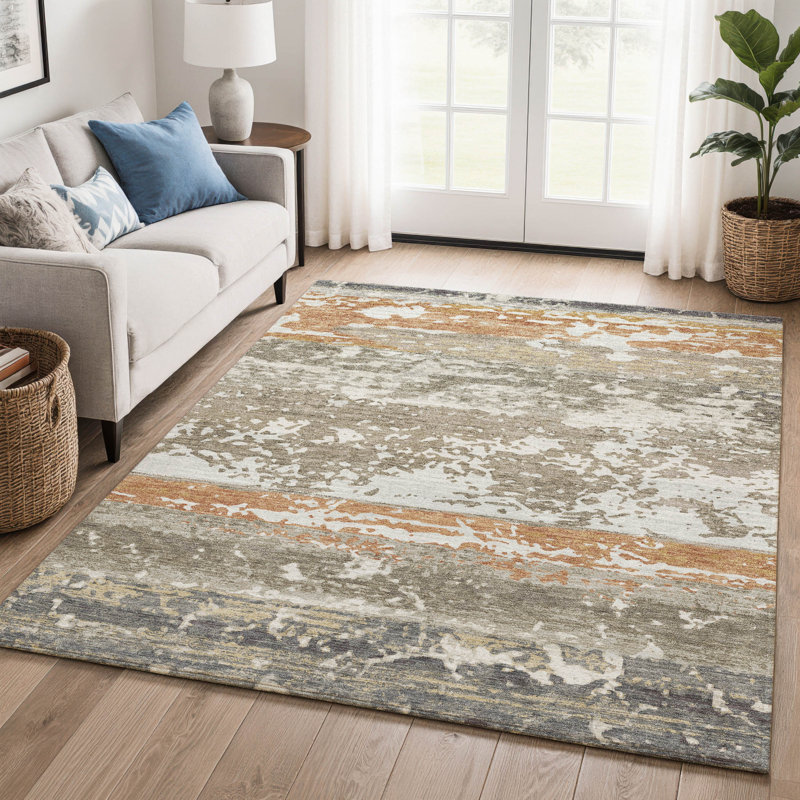 Tapis à rayures lavables à la machine de qualité supérieure Mayfield AMF2398, Taupe, 10 pi x 14 pi
