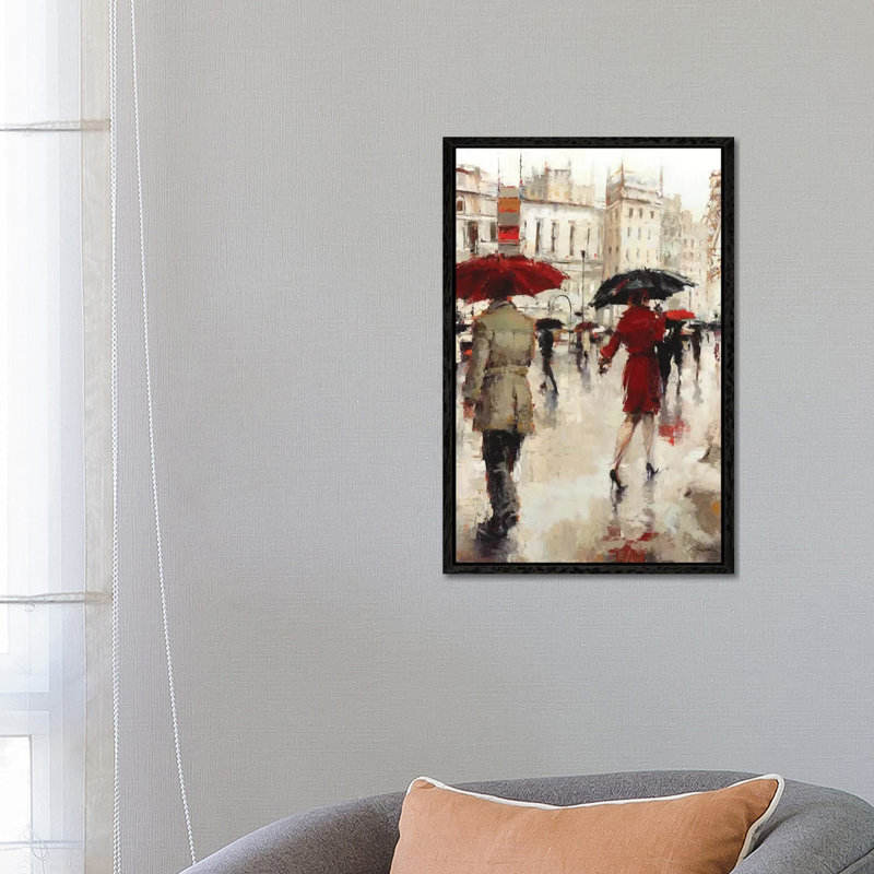 Parting On A Paris Street by Lorraine Christie - Painting on Canvas, 66.04 cm H x 45.72 cm W, Black Floater Framed