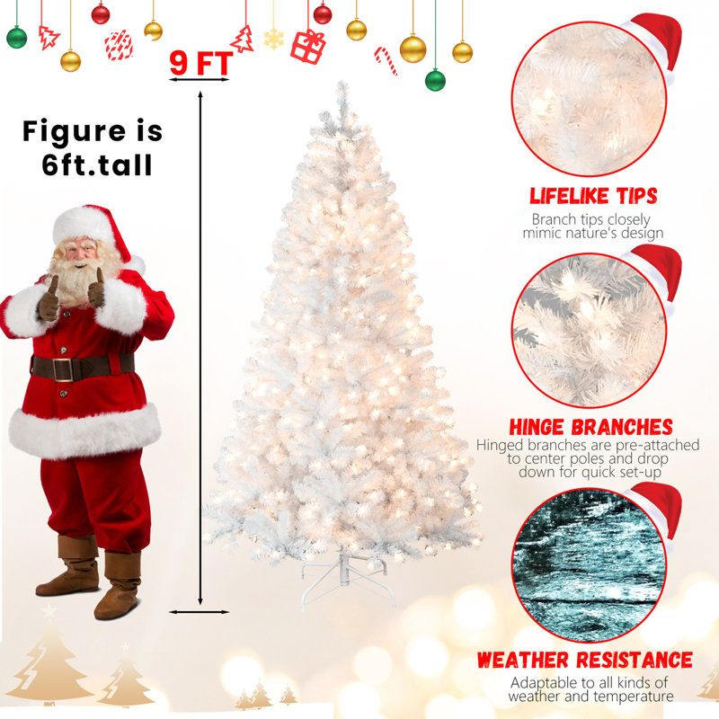 9FT Pre-Lit White Christmas Tree with Memory Wire