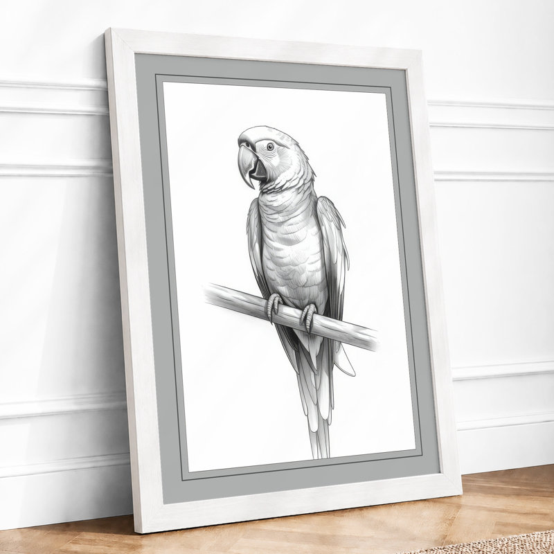 Parrot In Profile Japandi - Print, A3 - 42.0 x 29.7 cm, White