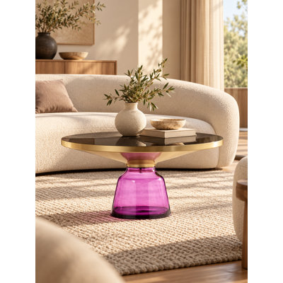     Pangea Home Belinda Pedestal Coffee Table - Hand Blown Glass Modern Coffee Table – Artisan Round Glass Coffee Table for Living Room, Bedroom, or Office - Purple Round Glass Coffee Table