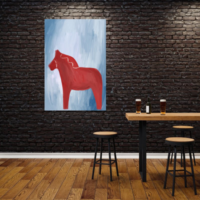 Art mural cheval rouge Dala rouge minimaliste