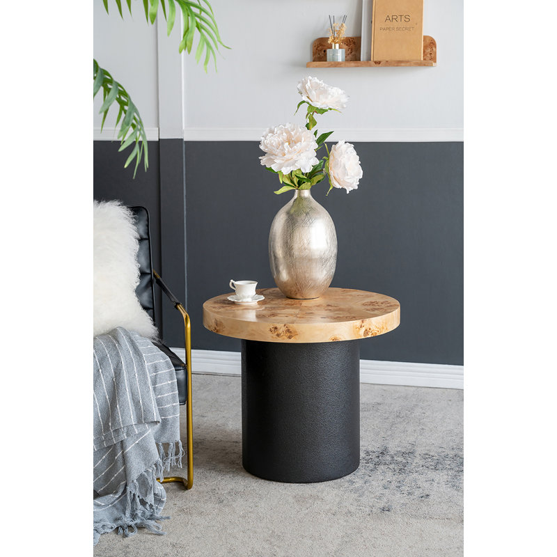 Table d'appoint ronde à piédestal - Bois de ronce - naturel / noir