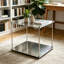 Table de bout en acier inoxydable, tablette d'appoint avec tablette de rangement au sol.