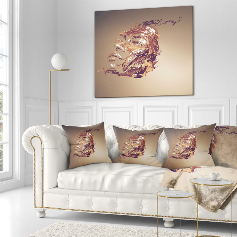  Coussin abstrait Portrait d'une femme au chocolat, 16 po x 1 po, Coussin décoratif