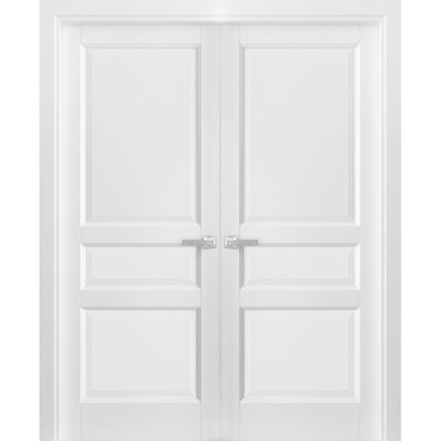 Portes françaises à double panneau pleines avec quincaillerie Lucia 31 Blanc Soie, cadre et garnitures, intérieur de salle de bain ou de chambre, porte robuste 36 po x 84 po