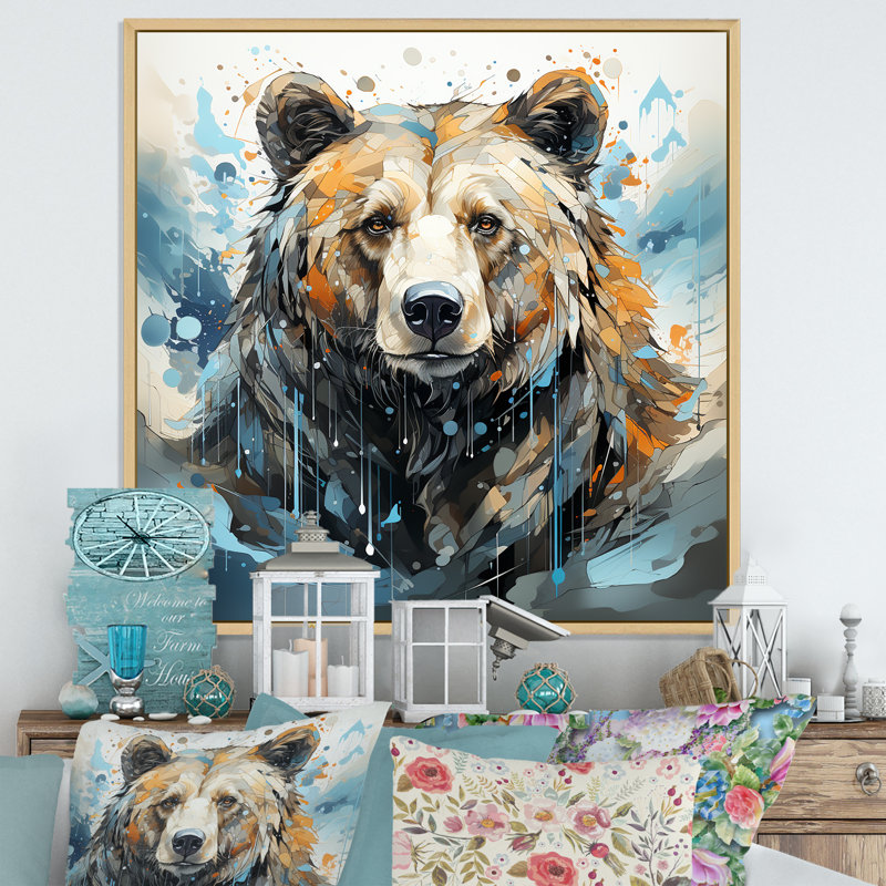 Représentation abstraite d'un mouvement d'ours sur toile, H 24 po x l 24 po x P 1 po, Cadre flottant érable