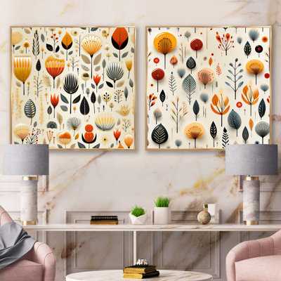 Pressnell - Ensemble de 2 collages carrés botaniques abstraits