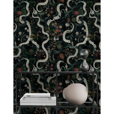 Rouleau de papier peint floral botanique non tissé et collé à la main Bryelle