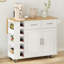 Chariot multifonctionnel pour îlot de cuisine avec armoire à 2 portes et deux tiroirs, support à épices, porte-serviette, support à vin et plateau de table en bois d'hévéa pliable-1680366902