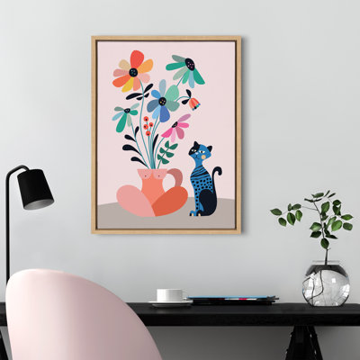 Mid Century Modern Daisies by Rachel Lee 3 Birdies Studio Framed Canvas Wall Art Print