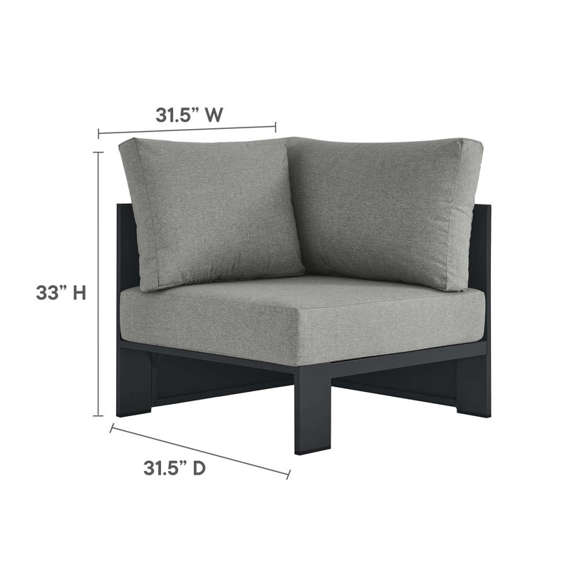 Modway Tahoe Outdoor Patio Powder-Coated Aluminum 3-Piece Sectional Sofa Set, Gray