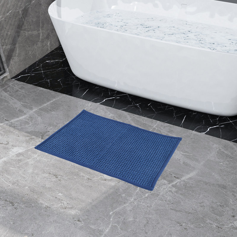 15.75 In. X 23.62 In. Chenille Bath Rug Mat, Non Slip, Soft And Highly Absorbent Microfiber Mats For Bathroom, Dark Blue