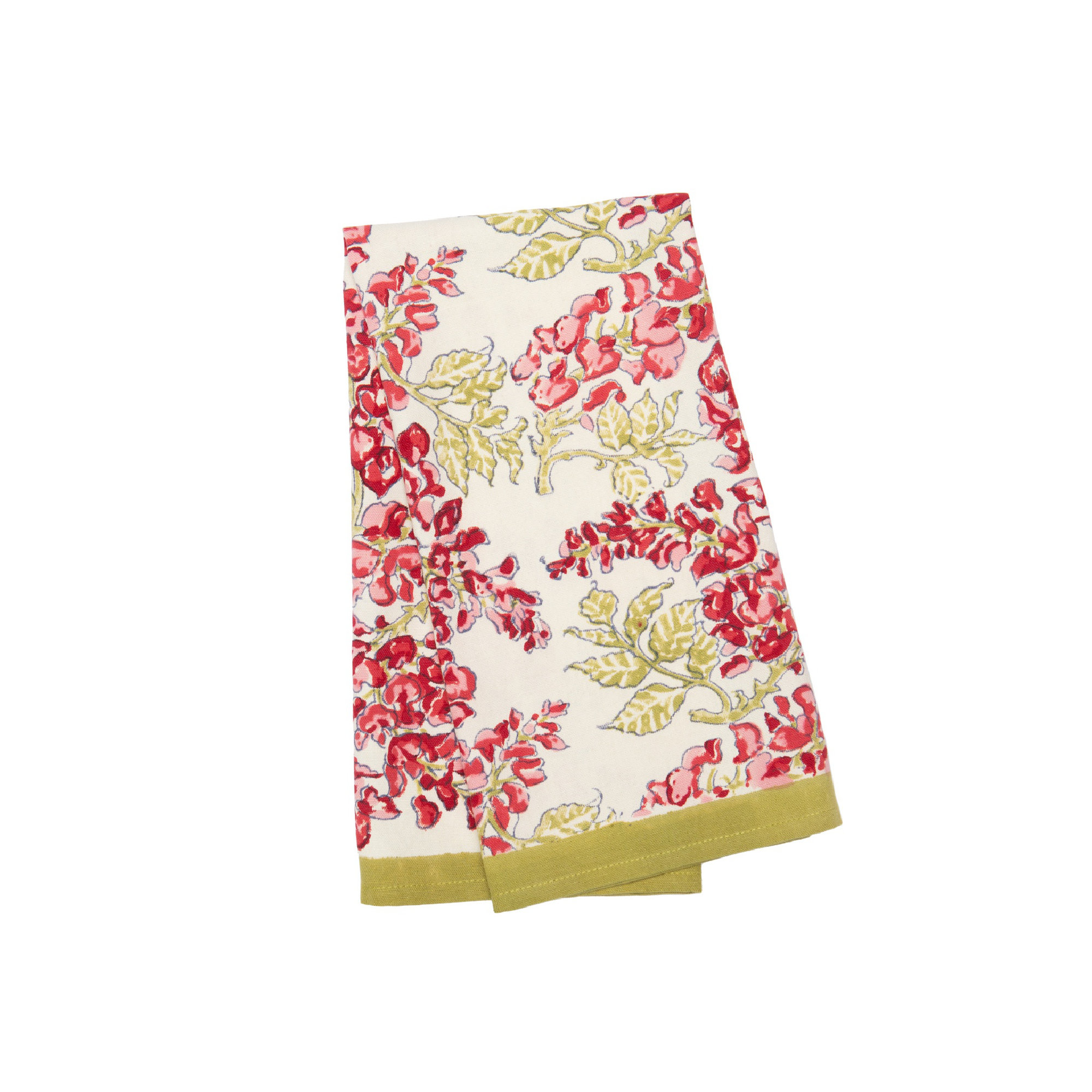 Kappa Floral Tea Towel Kitchen Towel, Olive Green/Pink/Ivory/Red