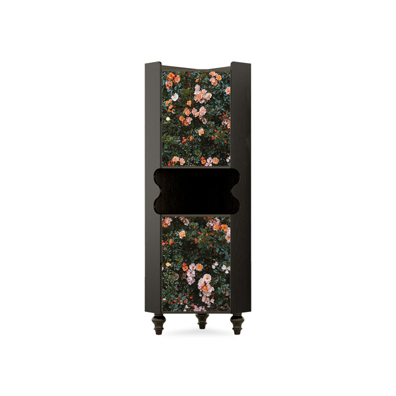 Armoire de coin noire en bois massif