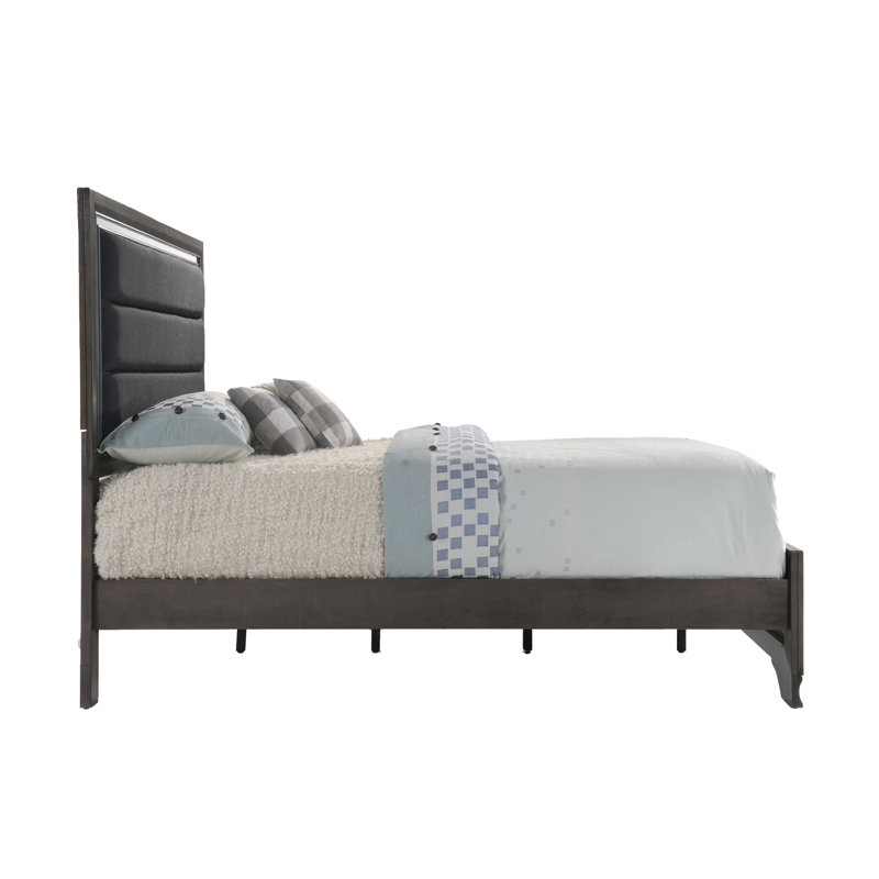 Bonta Grey Upholstered Headboard Panel Bed, Queen