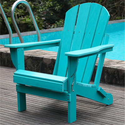 Adirondack Folding Chair With Dual Cup Holders - HDPE All-Weather Outdoor Chairs, Wood-Like Patio Chair For Backyard, Camping, Garden, Pool & Fire Pit