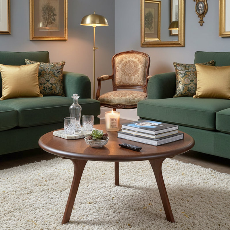 Walnut Solid Wood Round Novelty Coffee Table, 14" H x 16" L x 16" W