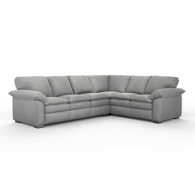 Capri 3x2 100% Full Top Grain Leather Sectional, Left Hand Facing, Plush Pebble Genuine Leather
