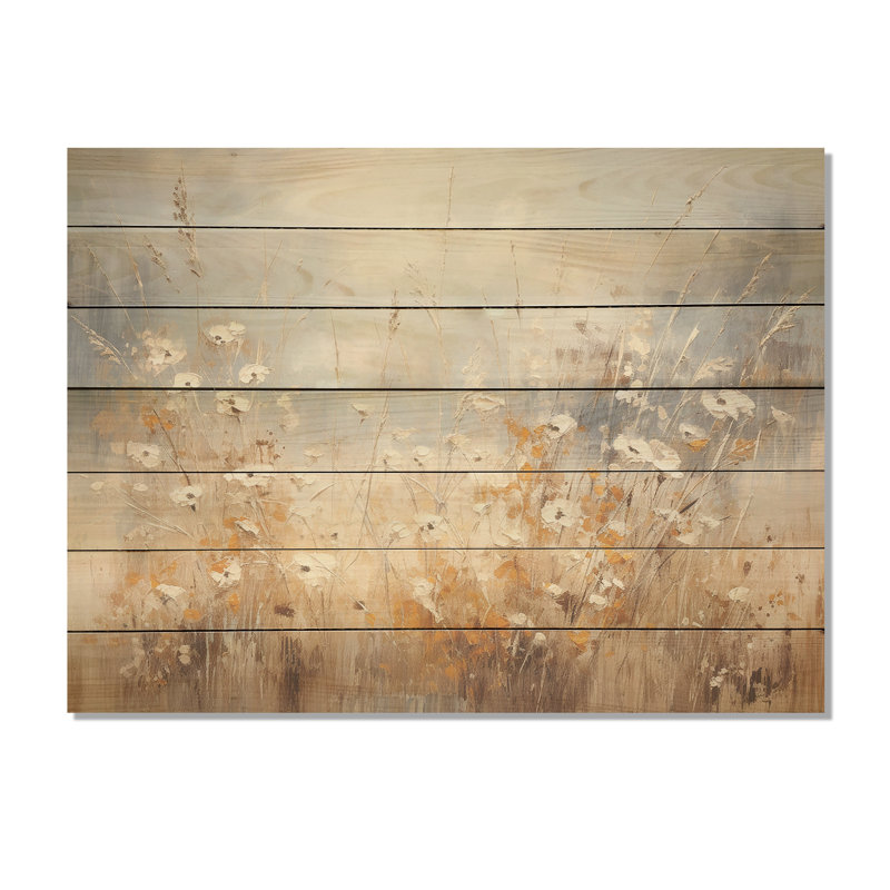 Beige et gris Meadows Breeze - prairie sur bois, H 30 po x l 40 po