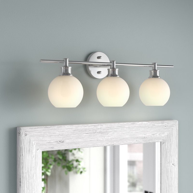 Drinkard Glass Metal Vanity Light, Chrome, White, 3 Lights