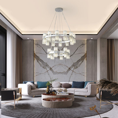 Lustre en cristal 30 lumières 2 anneaux