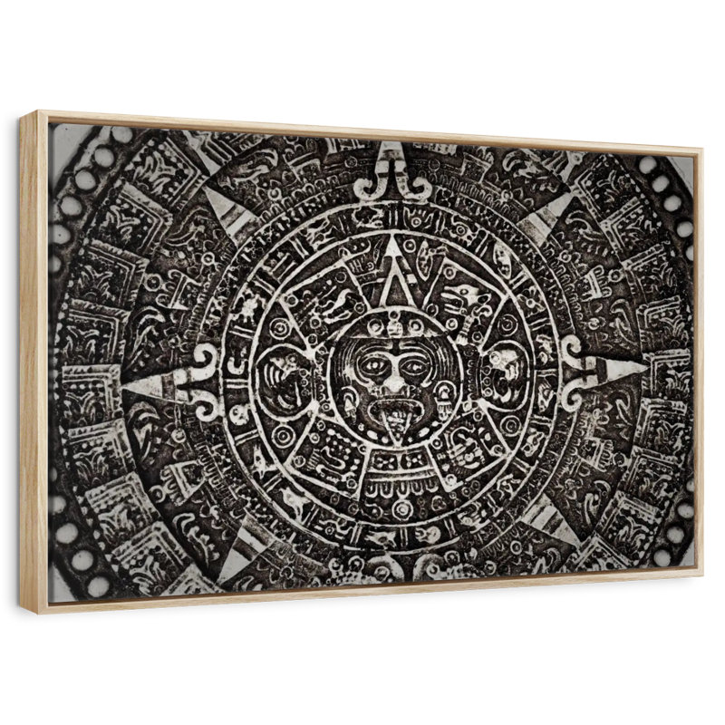 Calendrier maya noir, Cadre flottant en bois naturel, 37 po x 25 po